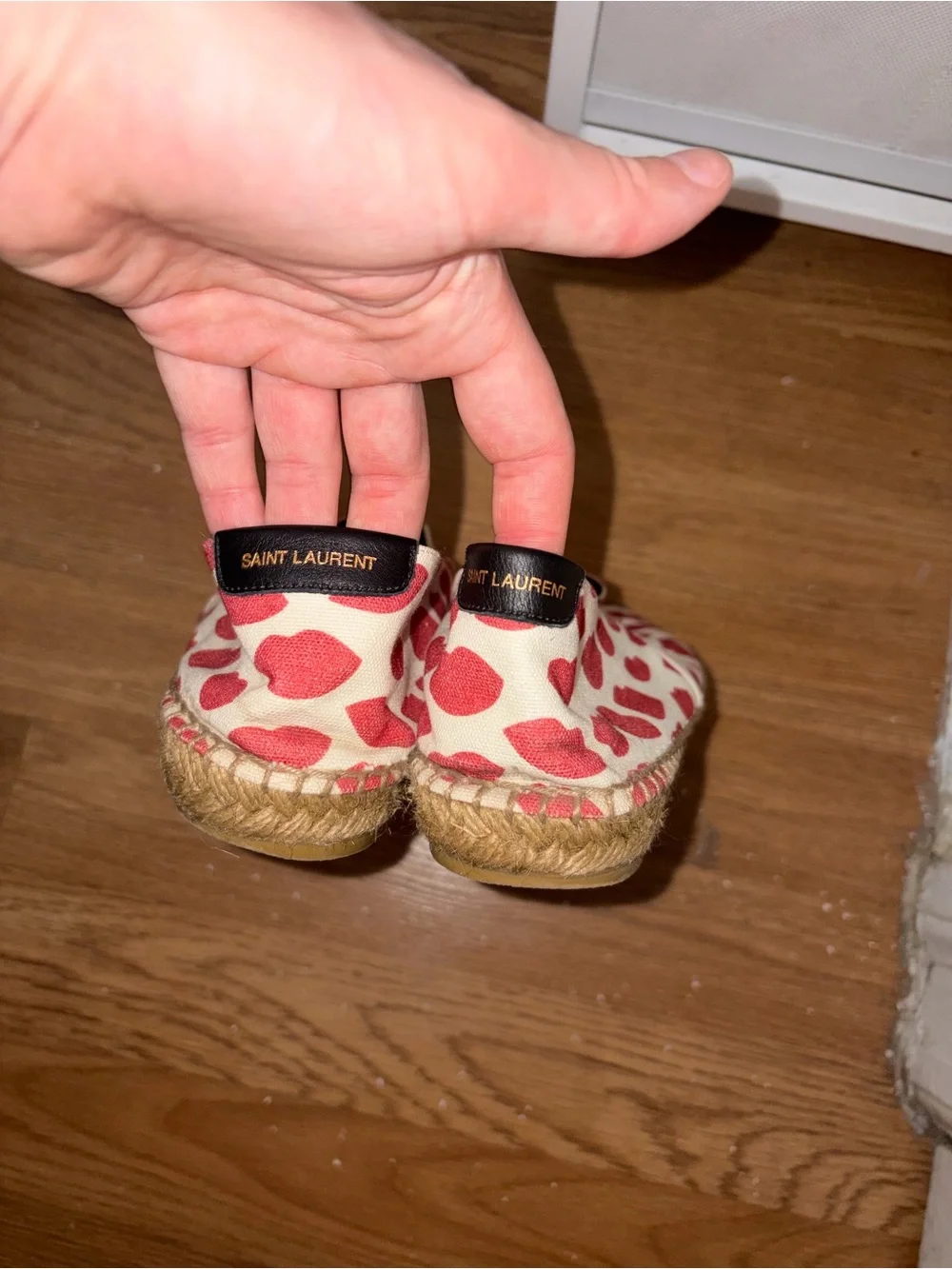 Saint Laurent Red Leaf-Print Canvas Espadrilles